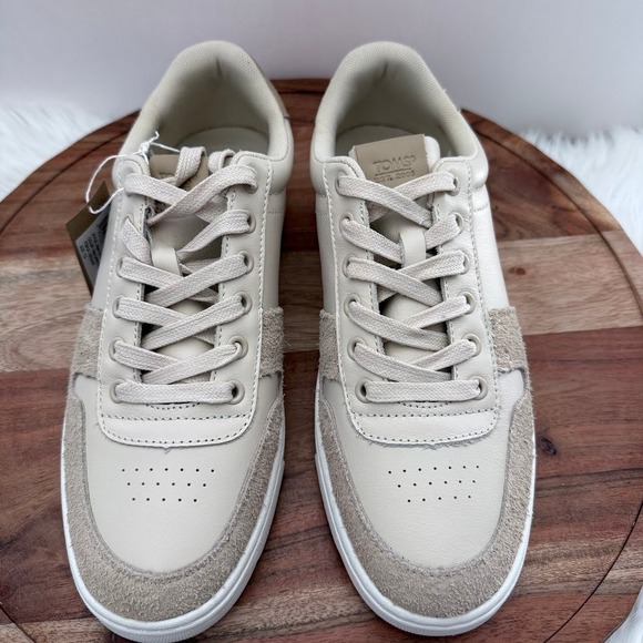 TOMS Men Trvl Lite Court Beige Leather Shaggy Suede Sneakers Size 7.5 - Picture 12 of 13